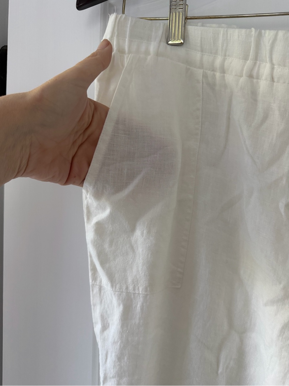 Ellen Tracy 100% Linen Cargo Jogger Pants White Chalk Large Beachy Pull On - Picture 6 of 8